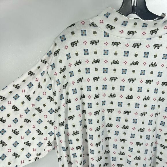 Ashley II vintage Blouse Top Mock Neck cows farm ranch dairy Cream 2X turtleneck - Picture 6 of 9